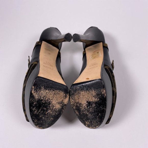 FENDI Brown Zucca Peep Toe Pumps - Picture 7 of 11